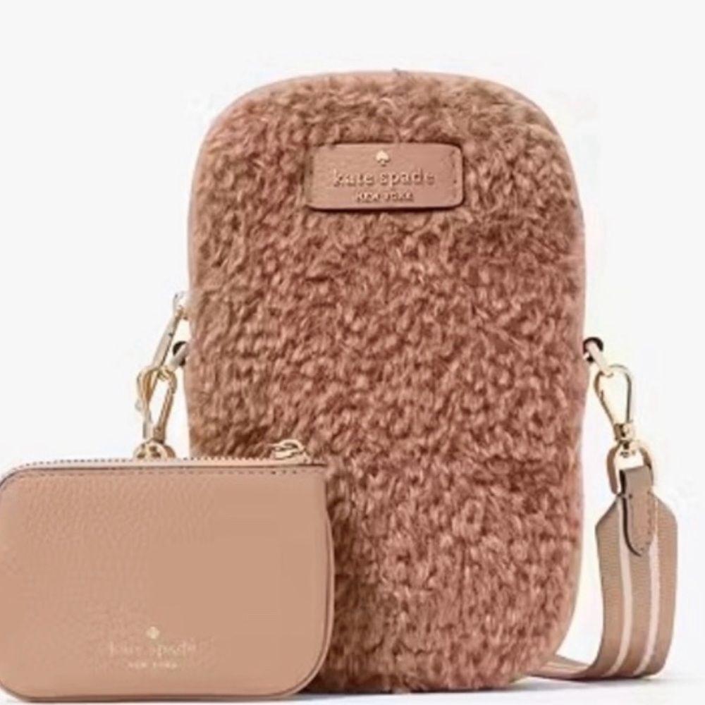 Kate Spade New York Rosie Faux Shearling North South Zip Phone Crossbody “NEW”